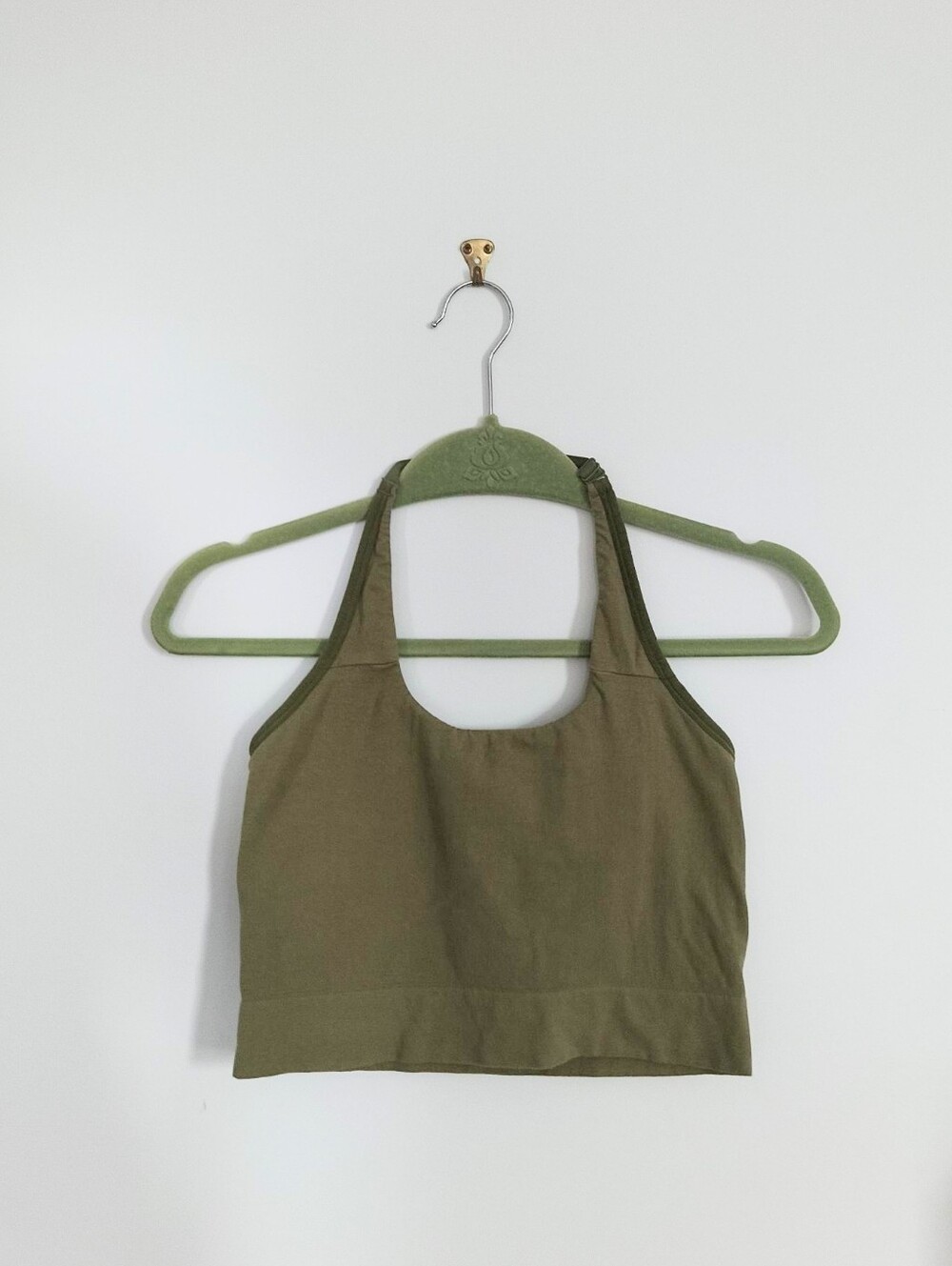Auden olive green cotton & nylon halter tank top/sports bra